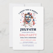 Patriotic Bulldog Woof you Happy 4. Juli Einladung (Vorderseite)