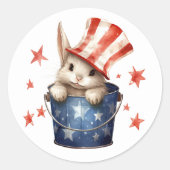 Patriotic Bunny Rabbit Red White Strip Top Hat Runder Aufkleber (Vorderseite)