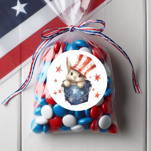 Patriotic Bunny Rabbit Red White Strip Top Hat Runder Aufkleber