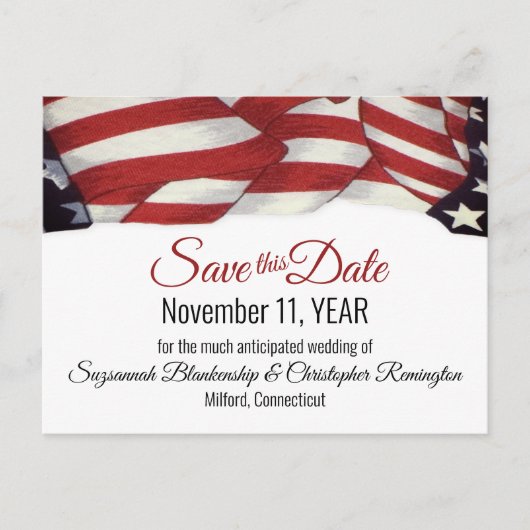 Patriotic Bunting Custom Save the Date Ankündigungspostkarte (Vorderseite)