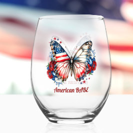 Patriotic Butterfly American Babe Name Weinglas Ohne Stiel