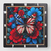 Patriotic Butterfly Floral Quadratische Wanduhr (Vorderseite)