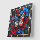 Patriotic Butterfly Floral Quadratische Wanduhr (Winkel)
