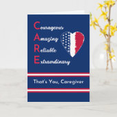 Patriotic Caregiver Danke mit CARE und Herz Karte (Gelbe Blume)
