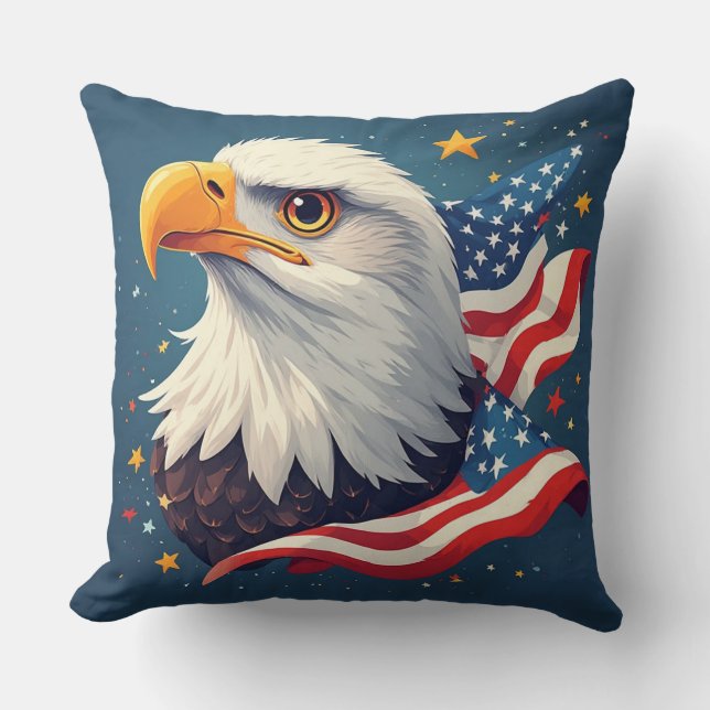 Patriotic Cartoon Eagle with American Flag Kissen (Vorderseite)