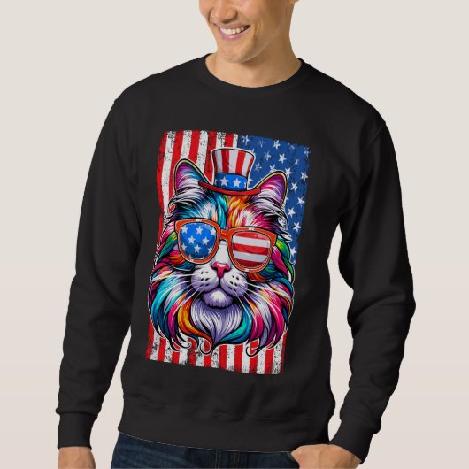PATRIOTIC CAT AMERICAN FLAG FUNNY 4. JULI SWEATSHIRT (Vorderseite)
