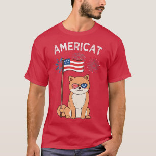 Patriotic Cat Happy 4. Juli Feuerwerk Amerika T-Shirt