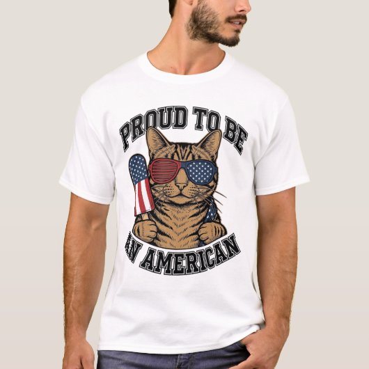 Patriotic Cat Proud to Be American Vintage Vector  T-Shirt (Vorderseite)