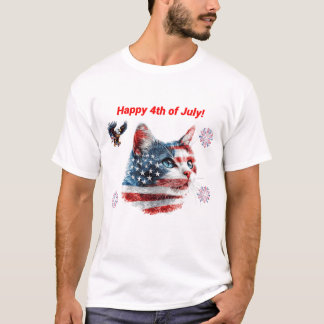 Patriotic Cat T - Shirt, American Flag Kitty T-Shi T-Shirt