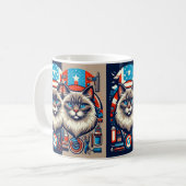 Patriotic Cat US Flag Tasse - Niedlich Feline Amer (Vorderseite Links)