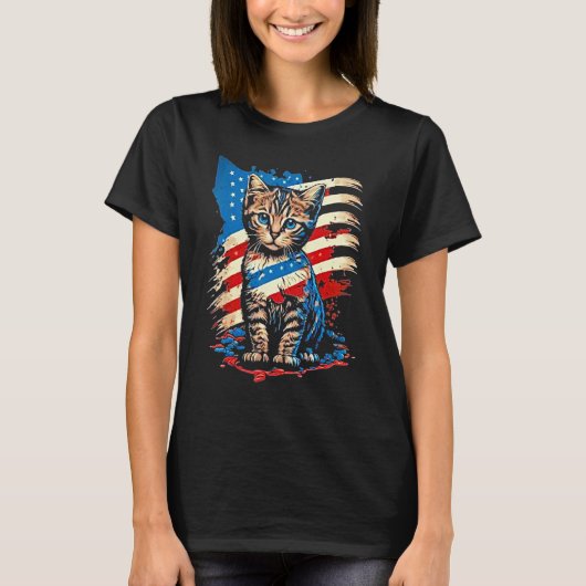 Patriotic Cat USA Flag For Man Woman T-Shirt (Vorderseite)