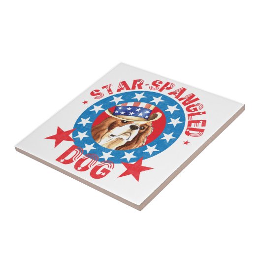 Patriotic Cavalier King Charles Spaniel Fliese (Seite)