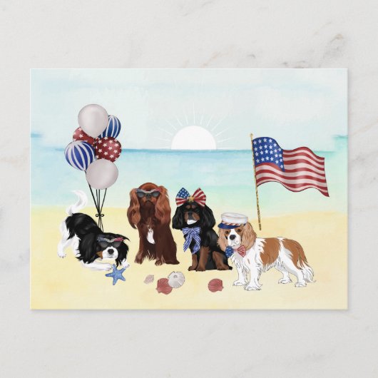 Patriotic Cavalier King Charles Spaniels Beach Postkarte (Vorderseite)