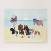 Patriotic Cavalier King Charles Spaniels Beach Puzzle (Horizontal)