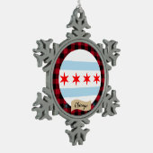 Patriotic Chicago, Büffel kariert, Chicago Flag Schneeflocken Zinn-Ornament (Links)