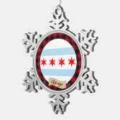 Patriotic Chicago, Büffel kariert, Chicago Flag Schneeflocken Zinn-Ornament (Rechts)