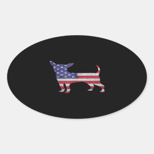 Patriotic Chihuahua American Flag Stickerei Ovaler Aufkleber