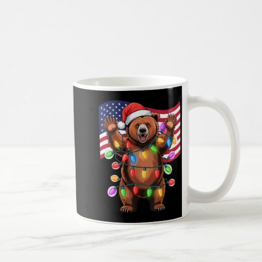 Patriotic Christmas Grizzly Bear Holiday Light San Kaffeetasse (Rechts)