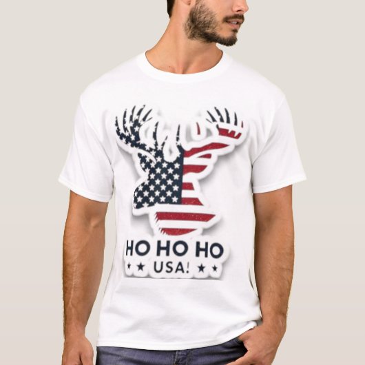 Patriotic Christmas Reindeer USA Flag Design T-Shirt (Vorderseite)