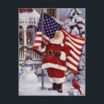 Patriotic Christmas Santa Holding American Flag Feiertagspostkarte<br><div class="desc">Patriotische Weihnachten Weihnachtsfeier American Flag Holiday Postcard.</div>