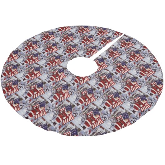 Patriotic Christmas Santa Holding American Flag Polyester Weihnachtsbaumdecke (Schrägansicht)