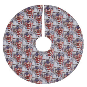 Patriotic Christmas Santa Holding American Flag Polyester Weihnachtsbaumdecke