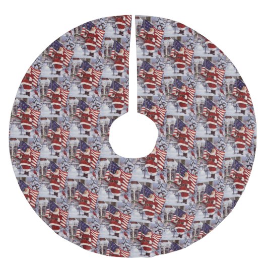 Patriotic Christmas Santa Holding American Flag Polyester Weihnachtsbaumdecke (Vorderseite)