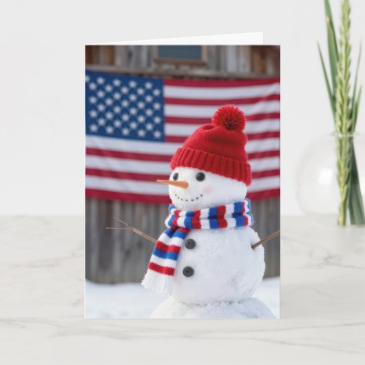 Patriotic Christmas Snowman With American Flag Karte (Vorderseite)