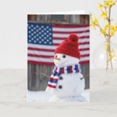 Patriotic Christmas Snowman With American Flag Karte (Gelbe Blume)