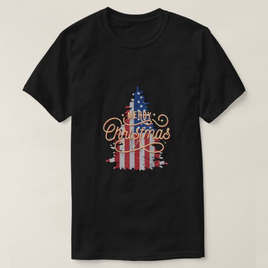 Patriotic Christmas Tree US Flag Retro Merry Chris T-Shirt (Design vorne)