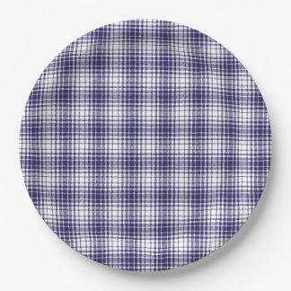 Patriotic Classic Navy Blue Gingham Plaid Pappteller