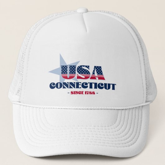 Patriotic Connecticut Typografie Trucker Hat Truckerkappe (Vorderseite)