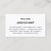 Patriotic Construction Handyman Carpenter Visitenkarte (Rückseite)