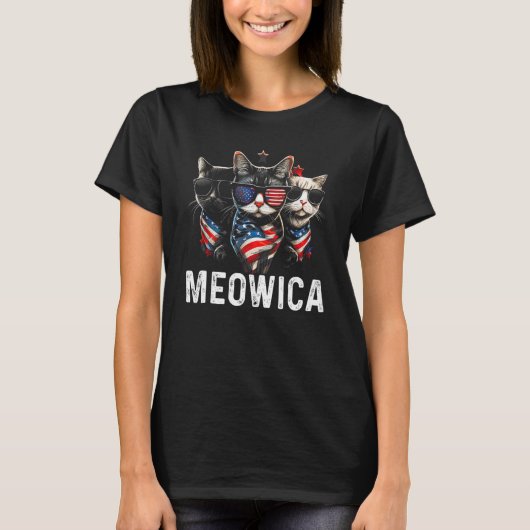 Patriotic Cool Cats 4th Of July American Flag  Meo T-Shirt (Vorderseite)