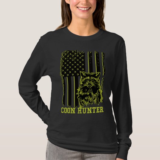 Patriotic Coon Hunter Raccoon American Flag T-Shirt (Vorderseite)