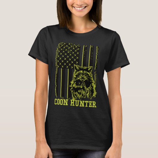 Patriotic Coon Hunter Raccoon American Flag T-Shirt (Vorderseite)