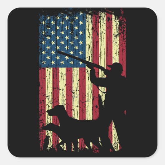 Patriotic Coon Hunting Hunde American Flag Quadratischer Aufkleber (Vorderseite)