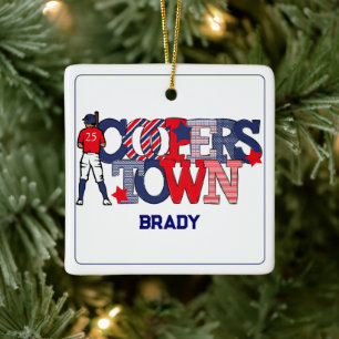 Patriotic Cooperstown Baseball Player Custom Keramikornament
