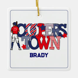 Patriotic Cooperstown Baseball Player Custom Keramikornament