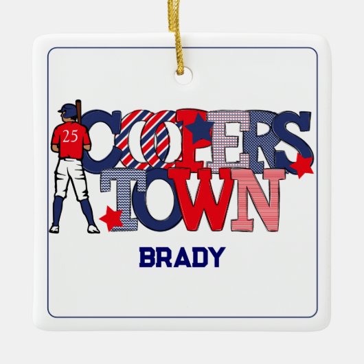Patriotic Cooperstown Baseball Player Custom Keramikornament (Vorderseite)