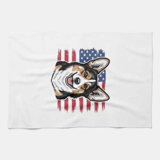 Patriotic Corgi American Flag Vintage Vector Desig Geschirrtuch (Horizontal)