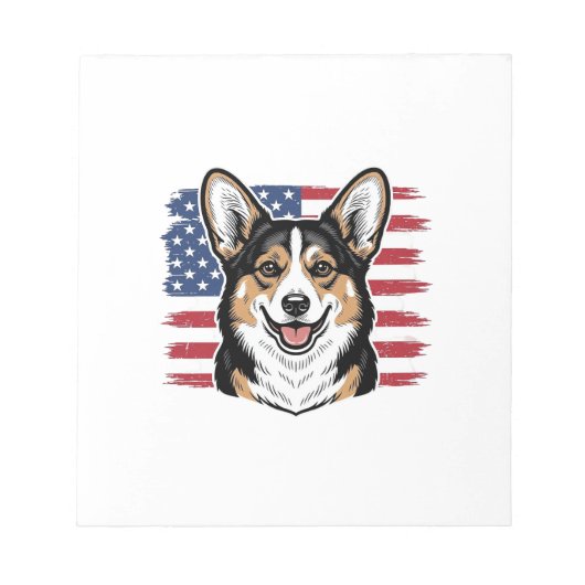 Patriotic Corgi American Flag Vintage Vector Desig Notizblock (Vorderseite)