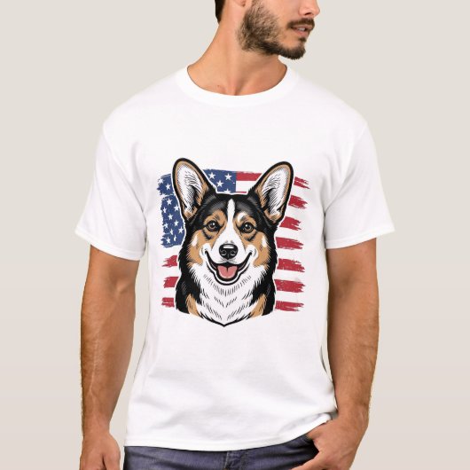 Patriotic Corgi American Flag Vintage Vector Desig T-Shirt (Vorderseite)