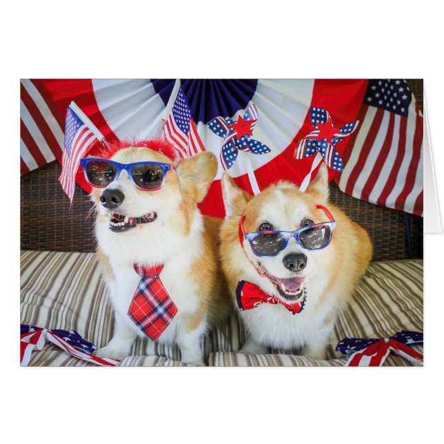 Patriotic Corgis 4. Juli Karte (Vorderseite (Horizontal))
