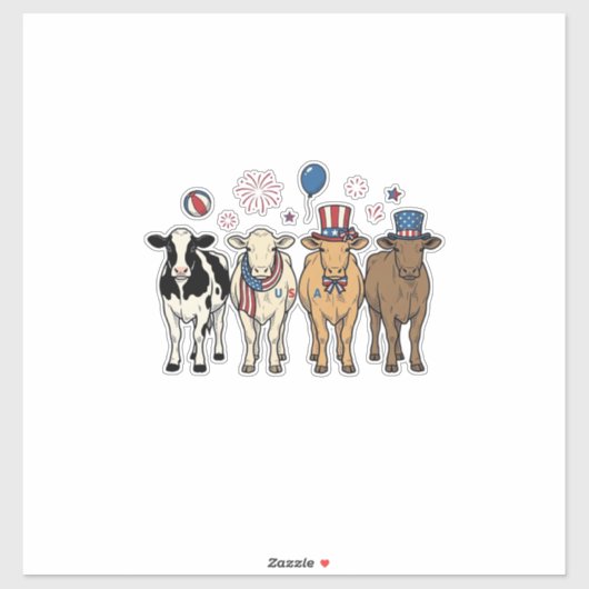 Patriotic Cow Lineup Vintage Vector Shirt Design_1 Aufkleber (Blatt)