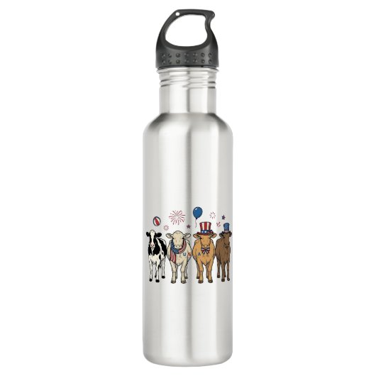 Patriotic Cow Lineup Vintage Vector Shirt Design_1 Edelstahlflasche (Vorderseite)