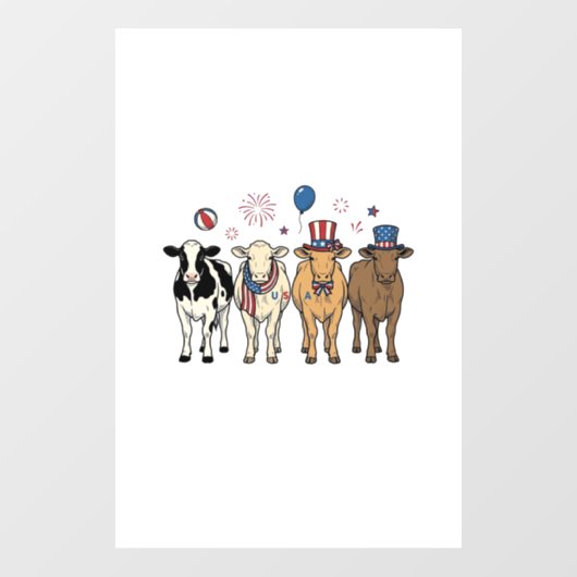 Patriotic Cow Lineup Vintage Vector Shirt Design_1 Fensteraufkleber (Blatt)