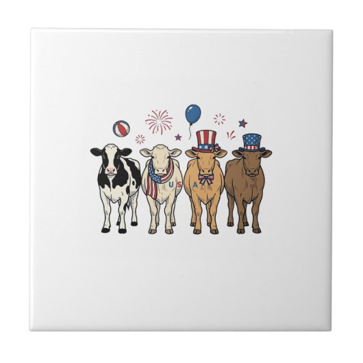 Patriotic Cow Lineup Vintage Vector Shirt Design_1 Fliese (Vorderseite)