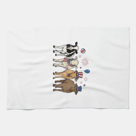 Patriotic Cow Lineup Vintage Vector Shirt Design_1 Geschirrtuch (Horizontal)