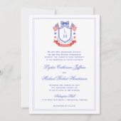 Patriotic Crest w/ US Flags | Monogram Wedding Einladung (Vorderseite)